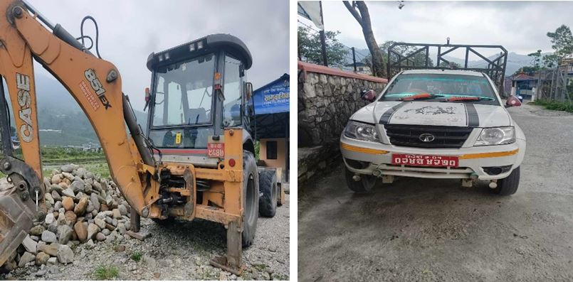 कास्कीमा अबैध नदिजन्य पदार्थ चोरी निकासी गर्ने जेसिबी र जिप प्रहरीकाे नियन्त्रणमा