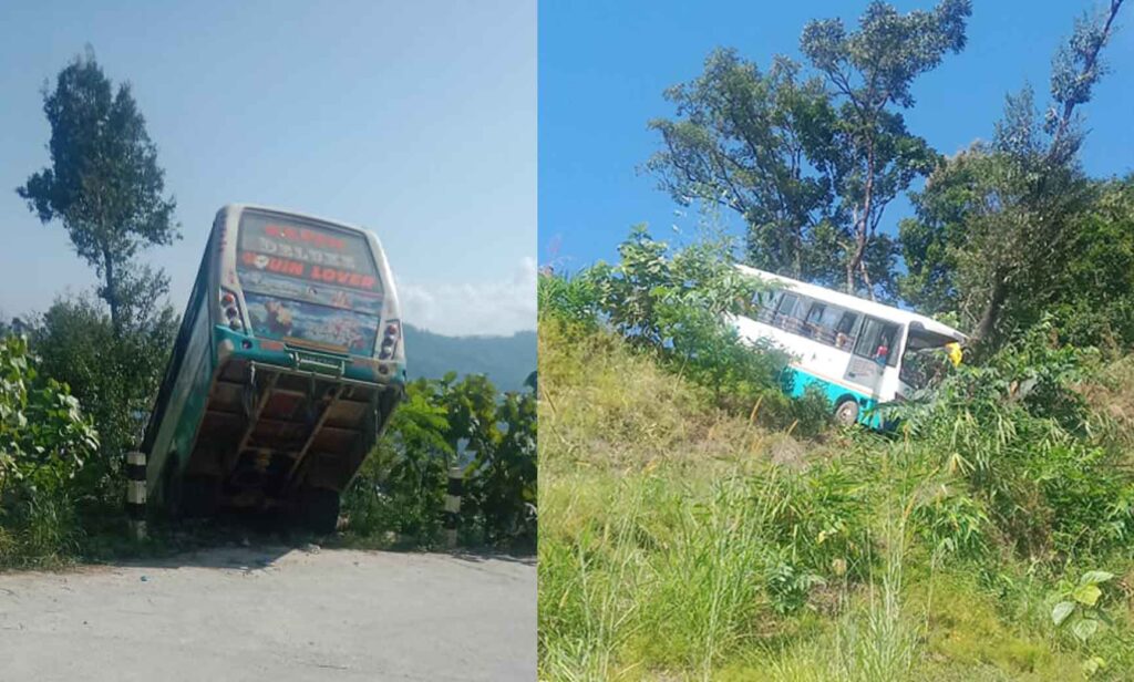 दाङबाट भ्रमणका लागि पोखरा आएको बस दुर्घटना हुुँदा २ जना घाइते