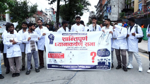 इन्टर्न चिकित्सकहरूको माईतीघरमा प्रदर्शन