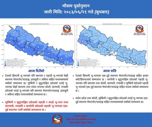 आज पनि एक÷दुई ठाउँमा हावाहुरी र असिनासहित ठूलो पानी पर्ने